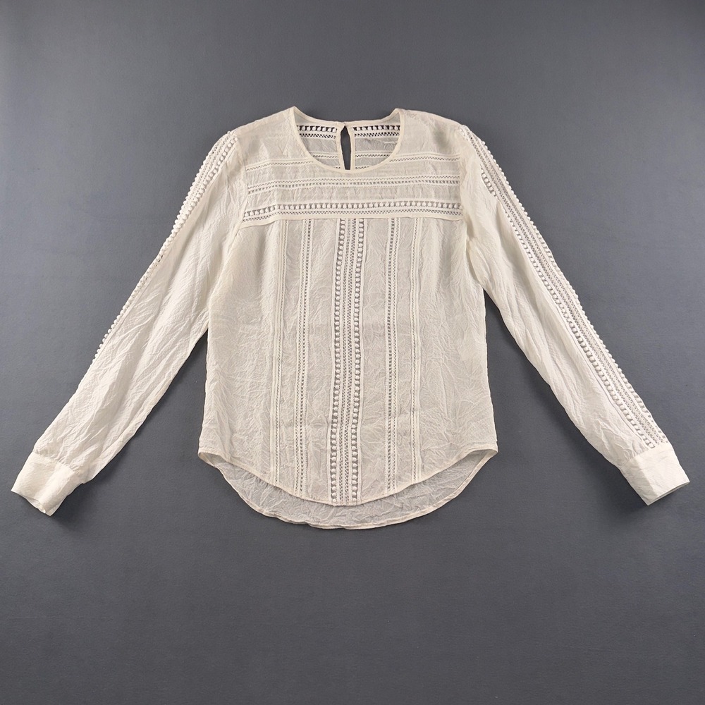 Veronica Beard Ivory 100% Silk Lace Pom Pom Trim Blouse Top Sz 2 S162-RSS4230